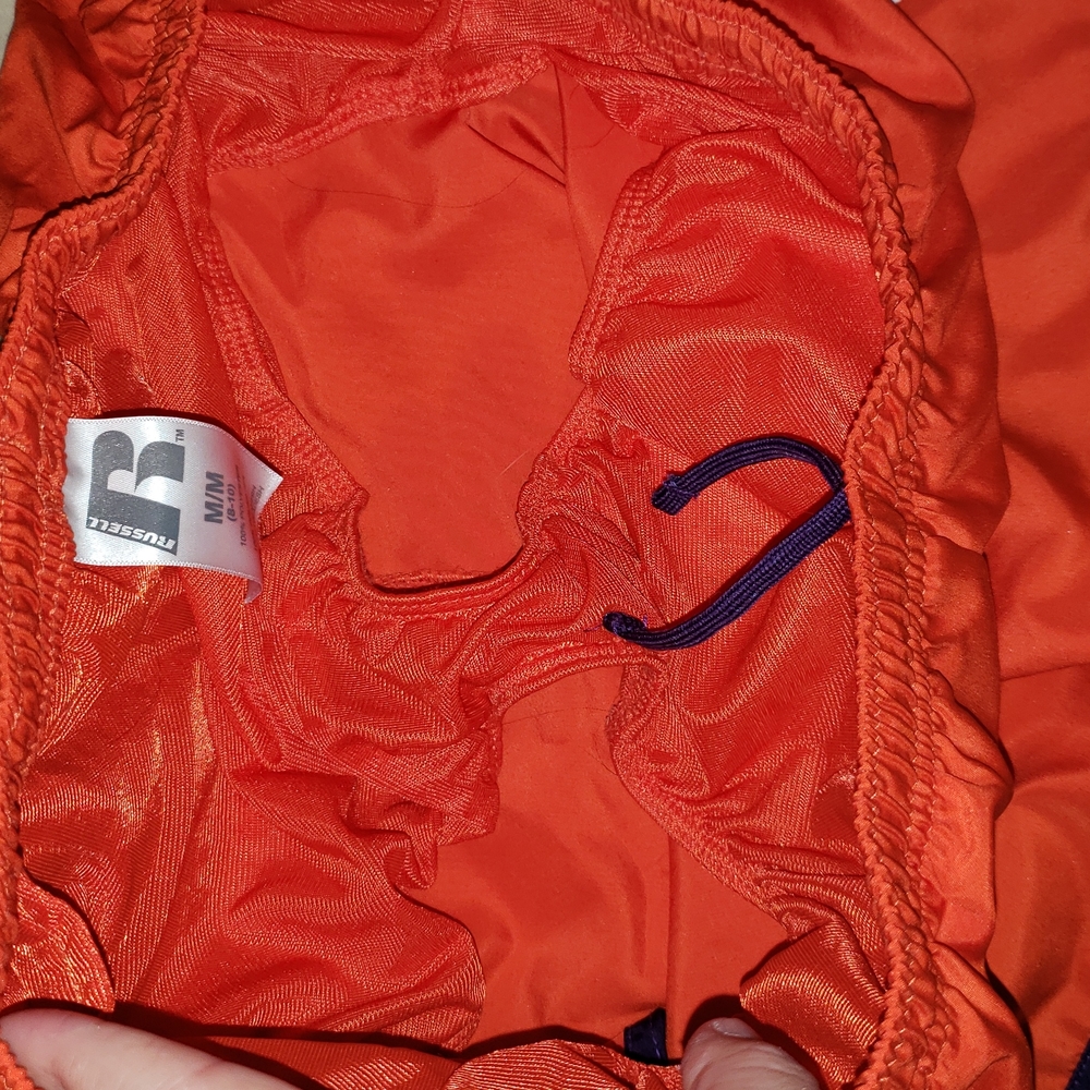 Russell sports Clemson athletic shorts. Orange with purple trim. Sz Medium 8-10 - Picture 4 of 4